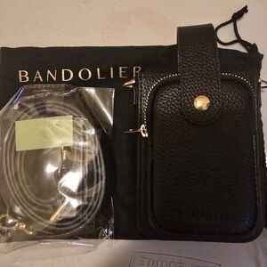 Bandolier Black Leather Crossbody Phone Case with Strap